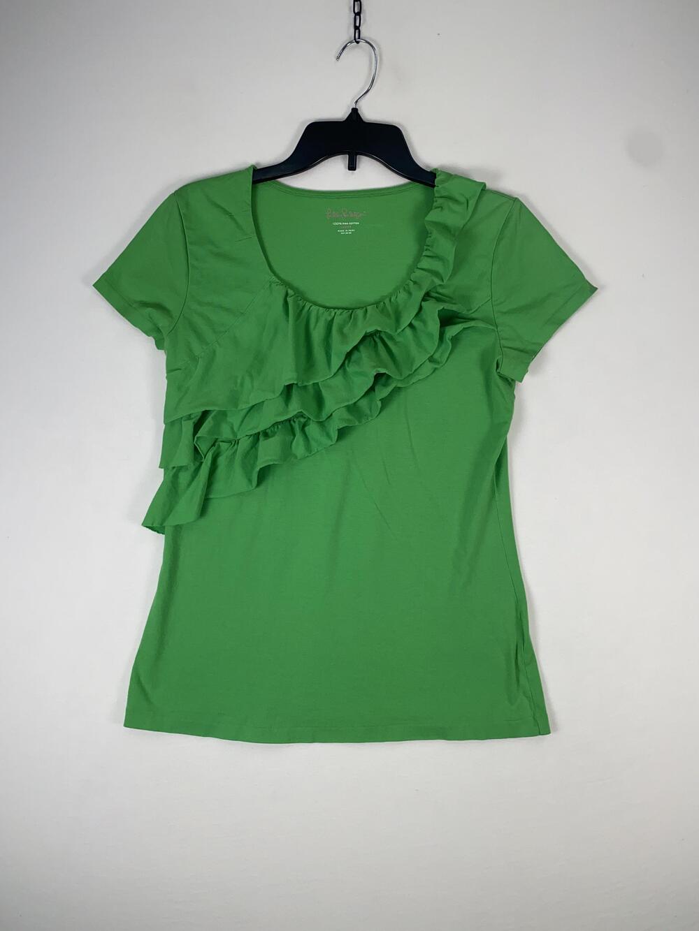 Lilly Pulitzer T-shirt Womens Large Green Ruffle Scoop Neck Short Sleeve Top